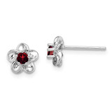 Image of 14.5mm Sterling Silver Rhodium-plated Floral Garnet Post Earrings QBE30GA