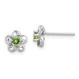 Image of 14.5mm Sterling Silver Rhodium-plated Floral Peridot Post Earrings QBE30PE