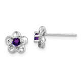 Image of 14.5mm Sterling Silver Rhodium-plated Floral Amethyst Post Earrings QBE30AM