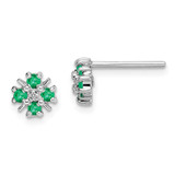 Image of 7mm Sterling Silver Rhodium-plated Emerald & Diamond Post Earrings QDX320