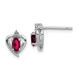 Image of 10mm Sterling Silver Rhodium-plated Created Ruby & Diamond Earrings QBE19JUL