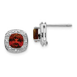 Image of 9mm Sterling Silver Rhodium-plated Garnet and Diamond Post Earrings QDX624