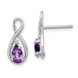 Image of 15mm Sterling Silver Rhodium-plated Diamond and Amethyst Post Earrings QE9928AM