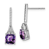 Image of 20mm Sterling Silver Rhodium-plated Diamond and Amethyst Post Earrings QE9957AM