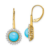 Image of 28mm 14K Yellow Gold Simulated Turquoise and Diamond Leverback Earrings EM7139-BTQ-063-YA