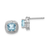 Image of 9mm Sterling Silver Rhodium-plated Blue Topaz and Diamond Post Earrings QDX521