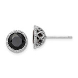 Image of 10mm Sterling Silver Rhodium-plated Black Sapphire & Diamond Post Earrings QE12152