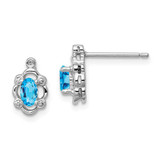 Image of 10mm Sterling Silver Rhodium-plated Light Swiss Blue Topaz & Diamond Earrings QBE21DEC