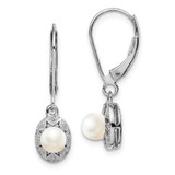 Image of 26mm Sterling Silver Rhodium-plated Diamond & Freshwater Cultured Pearl Earrings QBE10JUN