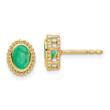 Image of 9mm 14K Yellow Gold Oval Emerald Post Earrings