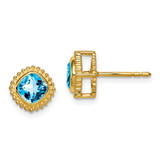 Image of 8.2mm 10k Yellow Gold Cushion Blue Topaz Earrings