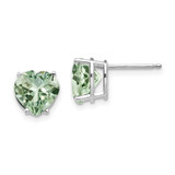 Image of 9mm 14k White Gold 8mm Heart Green Quartz Earrings