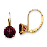 Image of 18mm 14K Yellow Gold Garnet Round Leverback Earrings