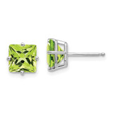 Image of 7mm 14k White Gold 7mm Princess Cut Peridot Earrings