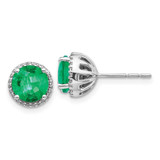 Image of 8mm 14k White Gold Diamond and Emerald Post Earrings