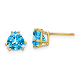 Image of 8mm 14K Yellow Gold 7mm Trillion Blue Topaz Earrings