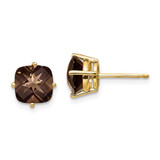 Image of 8mm 14K Yellow Gold 7mm Cushion Smoky Quartz Earrings