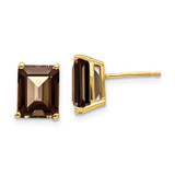 Image of 9mm 14K Yellow Gold 9x7 Emerald Smoky Quartz Earrings
