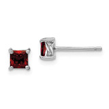 Image of 5mm Sterling Silver 4mm Princess Garnet Post Earrings