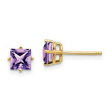 Image of 6mm 14K Yellow Gold 5mm Princess Cut Amethyst Earrings