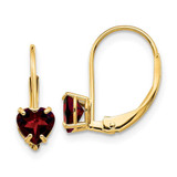 Image of 17mm 14K Yellow Gold 5mm Heart Garnet Leverback Earrings