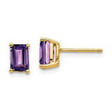 Image of 7mm 14K Yellow Gold 6x4mm Emerald-cut Amethyst Earrings