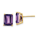 Image of 9mm 14K Yellow Gold 9x7mm Emerald-cut Amethyst Earrings