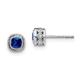 Image of 7.3mm 10k White Gold Cushion Sapphire and Diamond Earrings