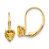 Image of 17mm 14K Yellow Gold 5mm Heart Citrine Leverback Earrings