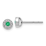 Image of 5mm 14k White Gold Diamond and Emerald Halo Post Earrings