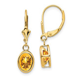 Image of 27mm 14K Yellow Gold 8x6mm Oval Citrine Leverback Earrings