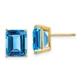 Image of 11mm 14K Yellow Gold 10x8mm Emerald-cut Blue Topaz Earrings