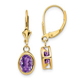 Image of 27mm 14K Yellow Gold 8x6mm Oval Amethyst Leverback Earrings