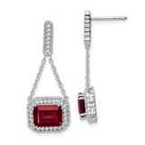 Image of 29.8mm 14k White Gold Created Ruby and Diamond Dangle Earrings