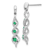 Image of 30mm 14k White Gold Diamond and Emerald Post Dangle Earrings