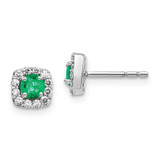 Image of 6mm 14k White Gold Diamond and Emerald Square Halo Earrings