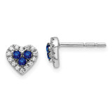 Image of 7mm 14k White Gold Diamond and Sapphire Heart Post Earrings
