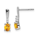 Image of 14mm 14k White Gold Oval Citrine and Diamond Dangle Earrings