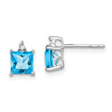 Image of 7.5mm 14k White Gold Princess Blue Topaz and Diamond Earrings