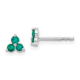 Image of 5.3mm 14k White Gold 3-stone Created Emerald Triangle Earrings