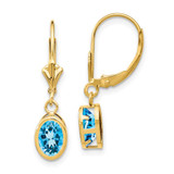 Image of 27mm 14K Yellow Gold 7x5mm Oval Blue Topaz Leverback Earrings