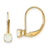 Image of 13mm 14K Yellow Gold 4mm Round October/Opal Leverback Earrings