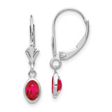 Image of 23mm 14k White Gold 6x4 Oval Bezel July/Ruby Leverback Earrings