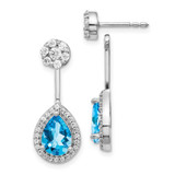 Image of 24mm 14k White Gold Diamond/Pear Blue Topaz Front/Back Earrings