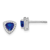 Image of 7.1mm 14k White Gold Trillion Sapphire and Diamond Halo Earrings