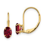 Image of 16mm 14K Yellow Gold 6x4mm Oval Created Ruby Leverback Earrings