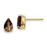 Image of 8mm 14K Yellow Gold 7x5 Pear Checker-Cut Smoky Quartz Earrings