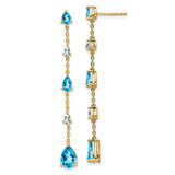 Image of 51.3mm 14K Yellow Gold Blue Topaz and White Topaz Dangle Earrings