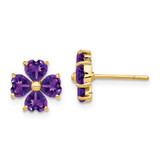 Image of 9mm 14K Yellow Gold Heart-shaped Amethyst Flower Post Earrings