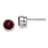 Image of 7mm Sterling Silver Rhodium-plated Garnet Circle Stud Earrings